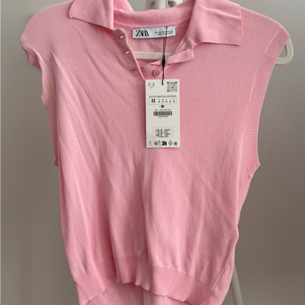 Zara Pink Button Down Sleeveless Top